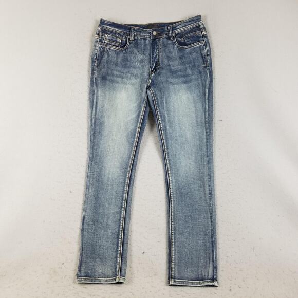 Steve's Jeans Mens 34x32 Blue Denim Straight Fit Stretch Casual Distressed Wash - Picture 1 of 12